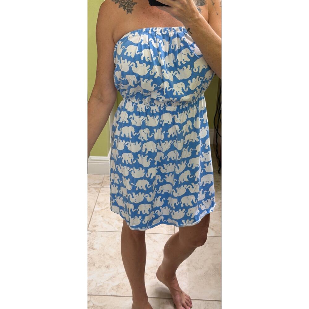 Lilly Pulitzer Windsor blue white elephant print strapless Dress Tusk in the Sun - Picture 5 of 8